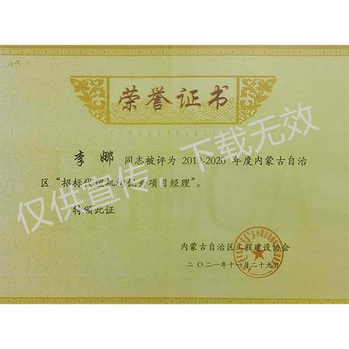 李娜招標代理機構優秀項目經理